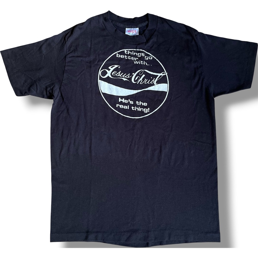 Vintage 90s Jesus Christ Coca Cola Parody Shirt Tee Jays Single Stitch Black L